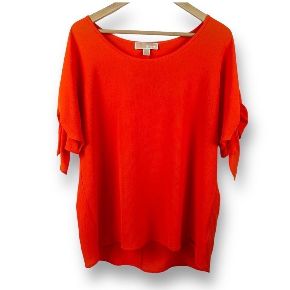 Michael Michael Kors Women's Size L Batwing Tie Sleeve Top Red‎ Orange Relax Fit